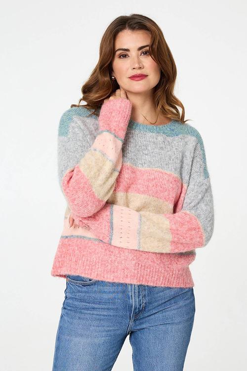 L/S Easy Wearing Stripe Melange Knitwrear Jersey - Multi Pink