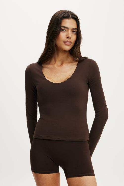 Ultra Soft Scoop Neck Long Sleeve - French Roast