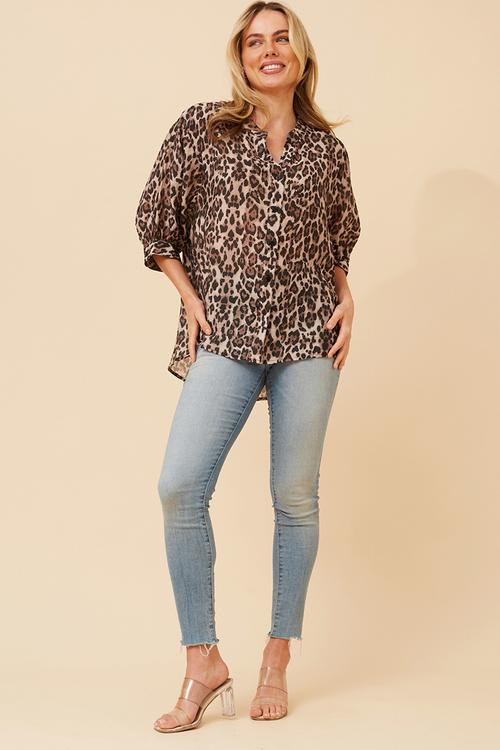 Half Sleeve Easy Wearing Batwing Sheer Blouse - Chocolate