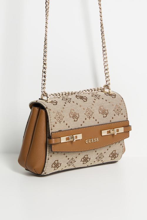 Melinda logo mini convertible crossbody flap bag- latte logo