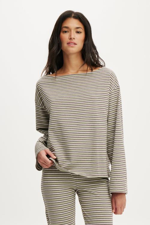 Dreamy soft boatneck long sleeve - jamie stripe seagrass