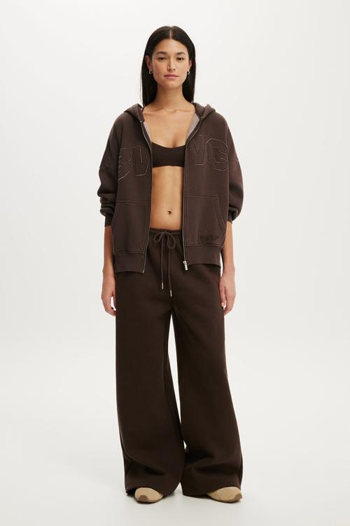 Fleece Oversized Zip Through Hoodie - Washed French Roast/Bwc