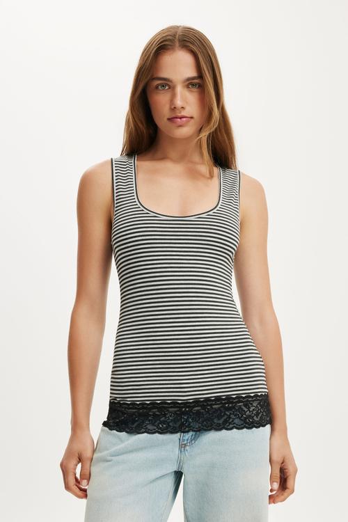 Becca lace tank - madi stripe grey marle