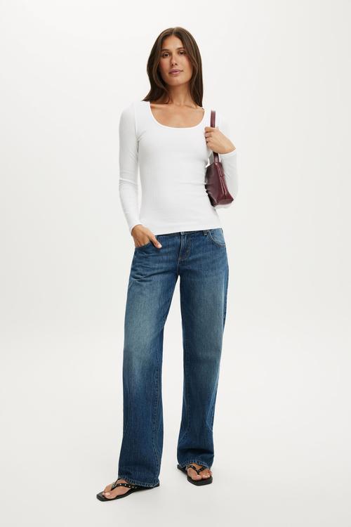 Goldie rib scoop neck long sleeve - white