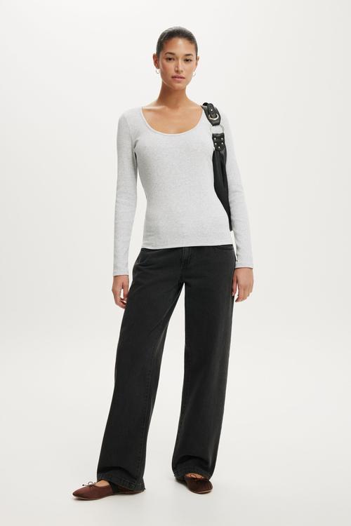 Goldie rib scoop neck long sleeve - grey marle