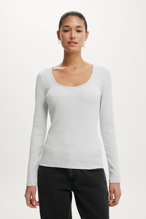 Goldie rib scoop neck long sleeve - grey marle