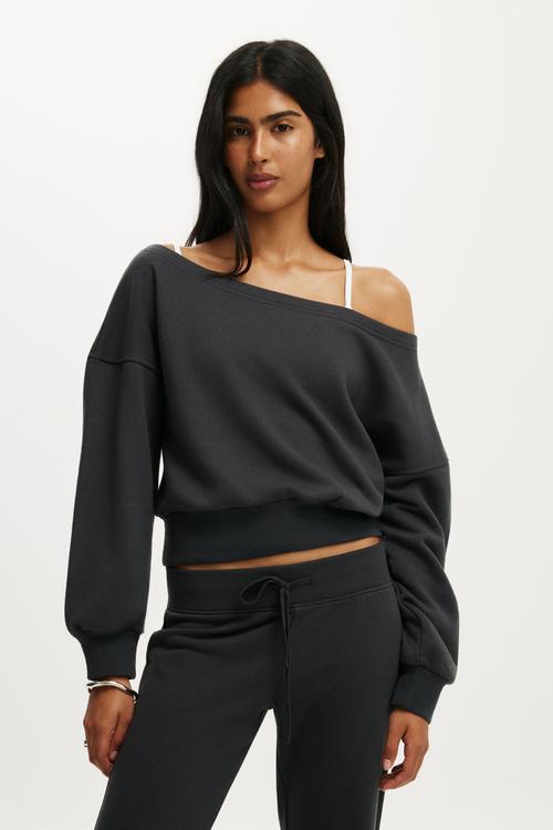 Relaxed Off Shoulder Sweatshirt - Shadowstone