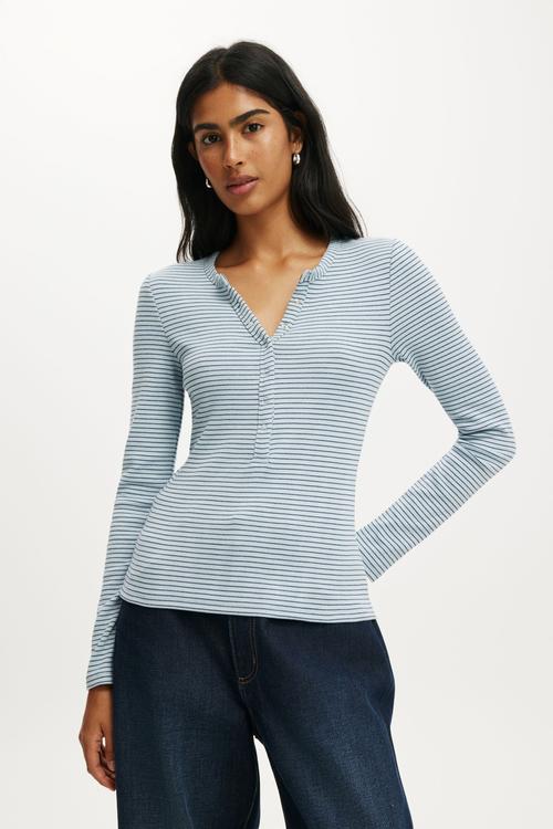 Blake henley long sleeve - lisa stripe iced marine/twilight
