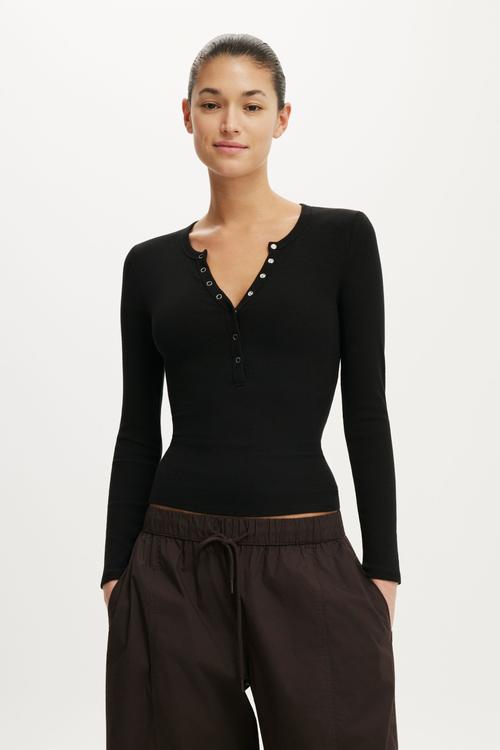 Blake henley long sleeve - black