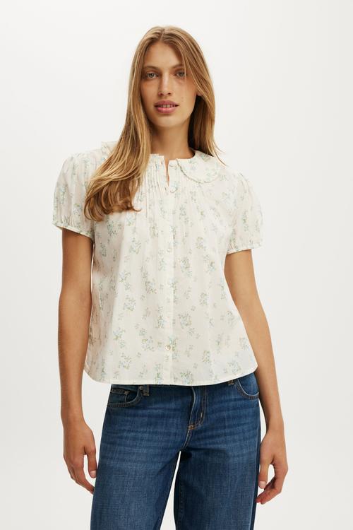 Edie babydoll shirt - jenna ditsy creme fraiche