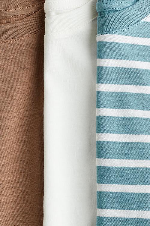 3-Pack cotton T-shirts - light turquoise/striped