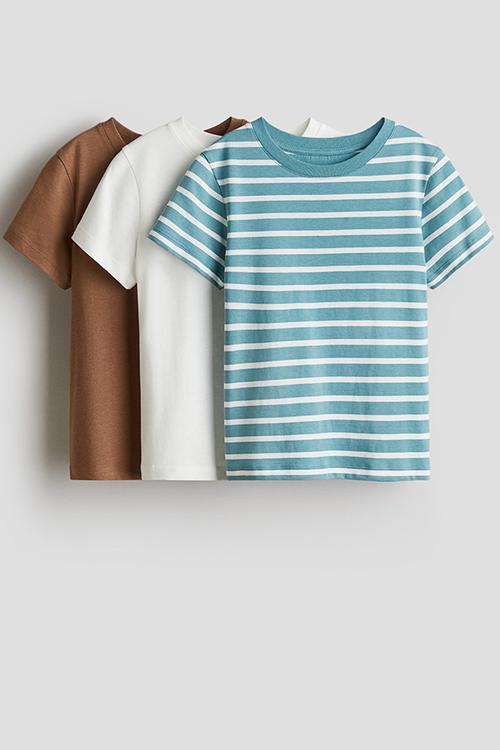3-Pack cotton T-shirts - light turquoise/striped