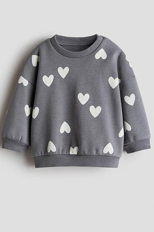 Printed brushed-inside sweatshirt - grey/hearts