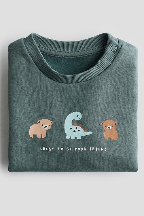 Printed sweatshirt - dark turquoise/dinosaur