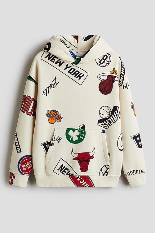 Printed hoodie - light beige/nba 