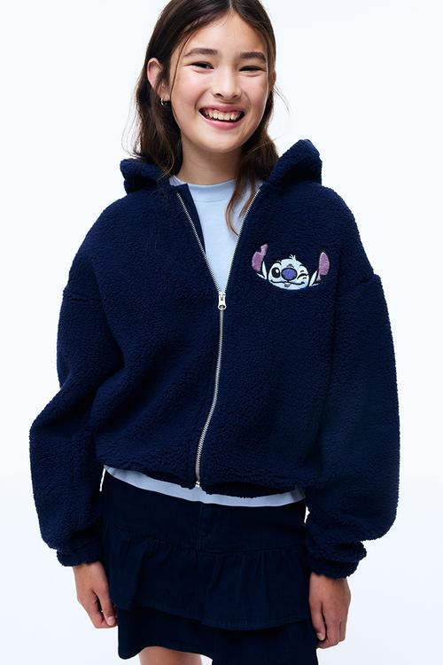 Teddy zip-through hoodie - blue/stitch