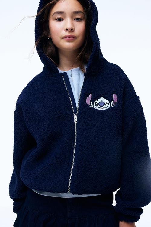 Teddy zip-through hoodie - blue/stitch