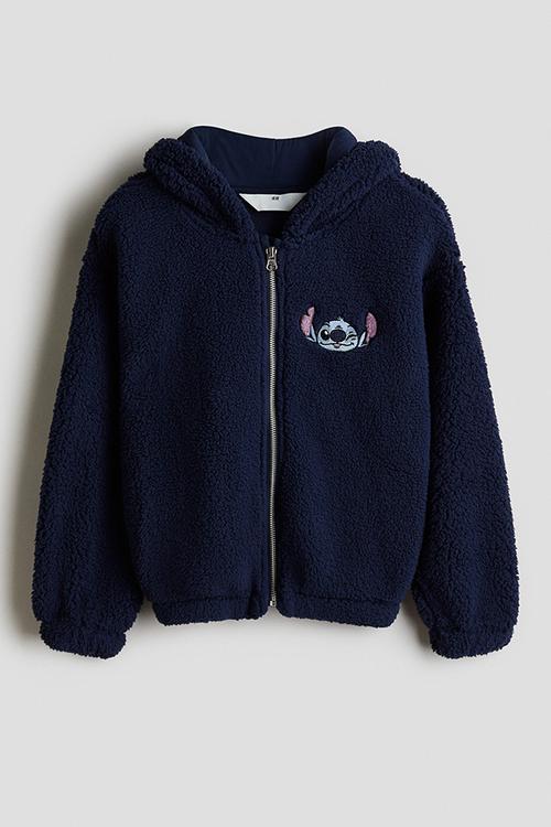 Teddy zip-through hoodie - blue/stitch