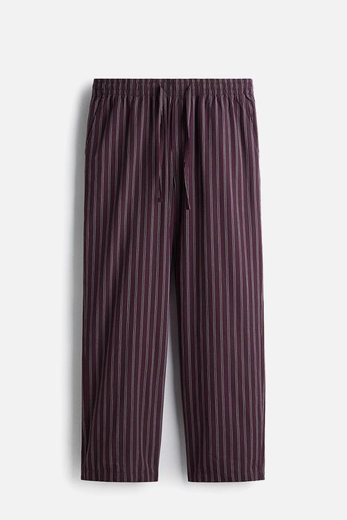 Relaxed fit poplin trousers - plum purple striped