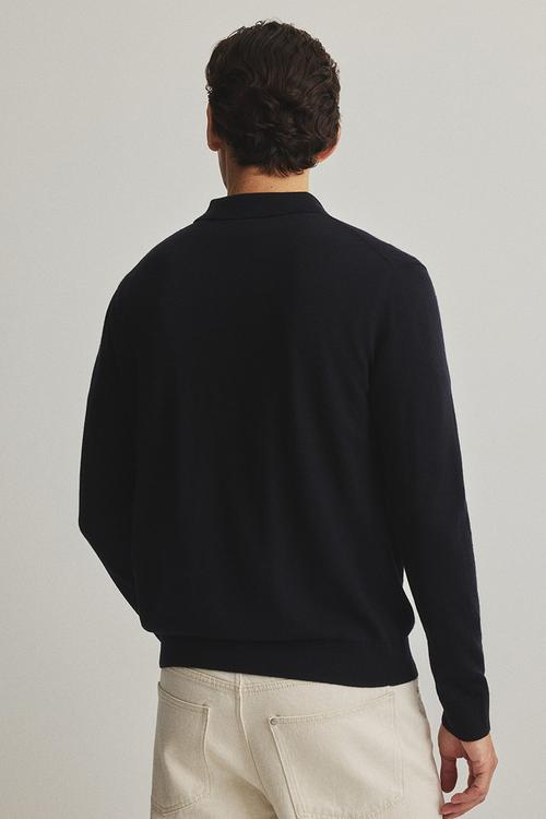 Regular fit merino wool polo shirt - dark blue 