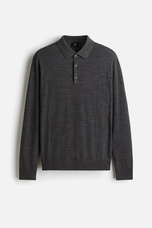 Regular fit merino wool polo shirt - dark grey