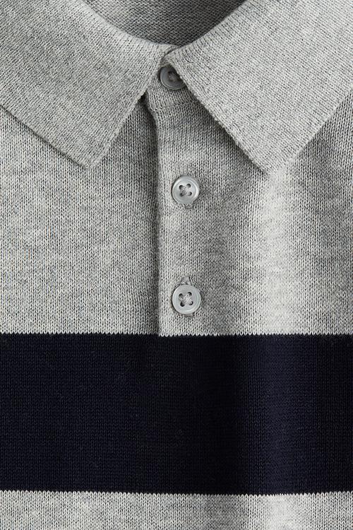 Cotton-knit polo shirt - grey marl/black
