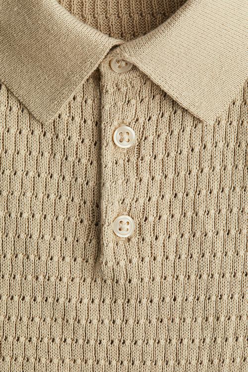 Cotton-knit polo shirt - beige