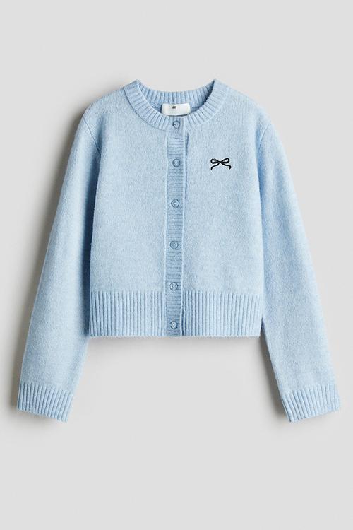Embroidery-detail cardigan - light blue