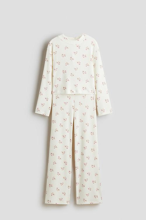 2-Piece top and trousers set - white floral