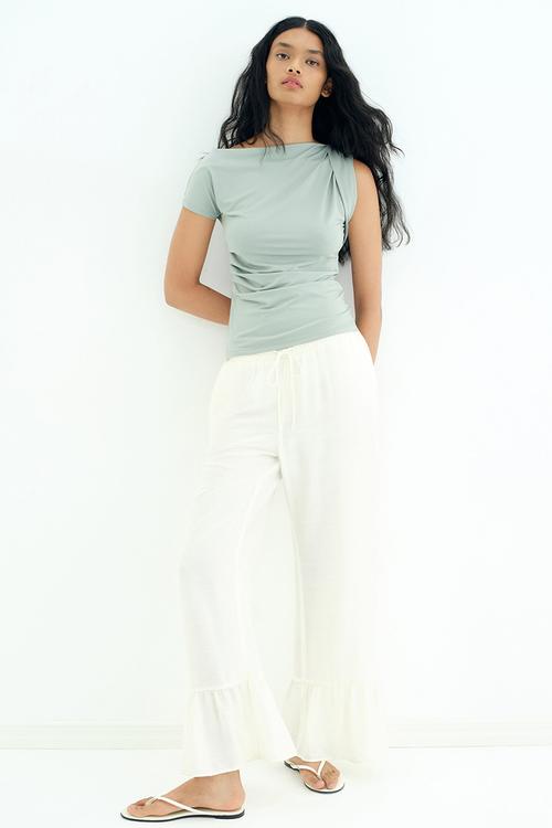 Draped one-shoulder top - pastel green