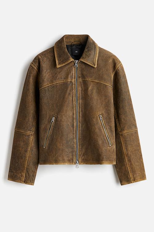 Leather biker jacket - brown