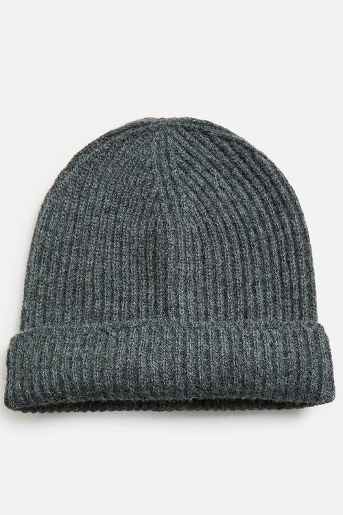Camille Ribbed Turn Up Beanie - Grey
