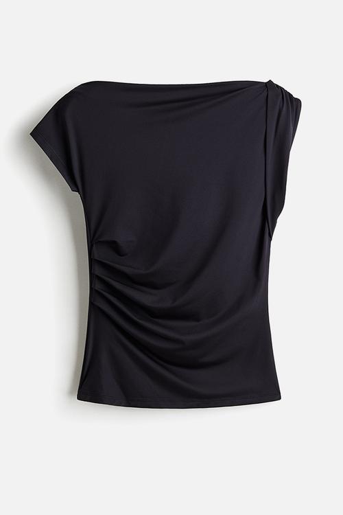 Draped one-shoulder top - black