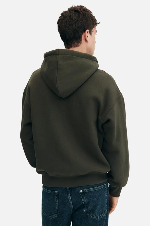 Oversized fit zip-through hoodie - dark khaki green 