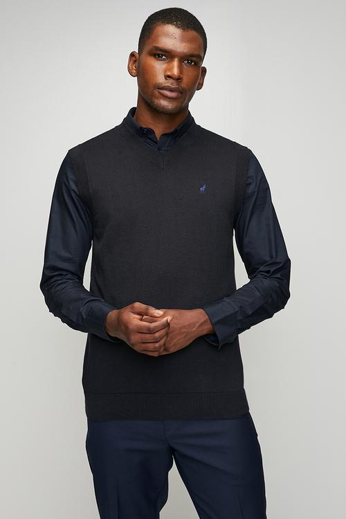 Luke  Stripe Crew Long Sleeve Knitwear  - Navy