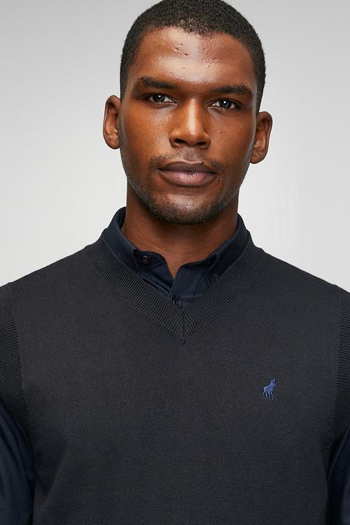 Luke  Stripe Crew Long Sleeve Knitwear  - Navy