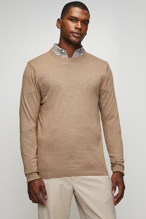 Luke Essential Cotton Crew Long Sleeve Knitwear  - Brown