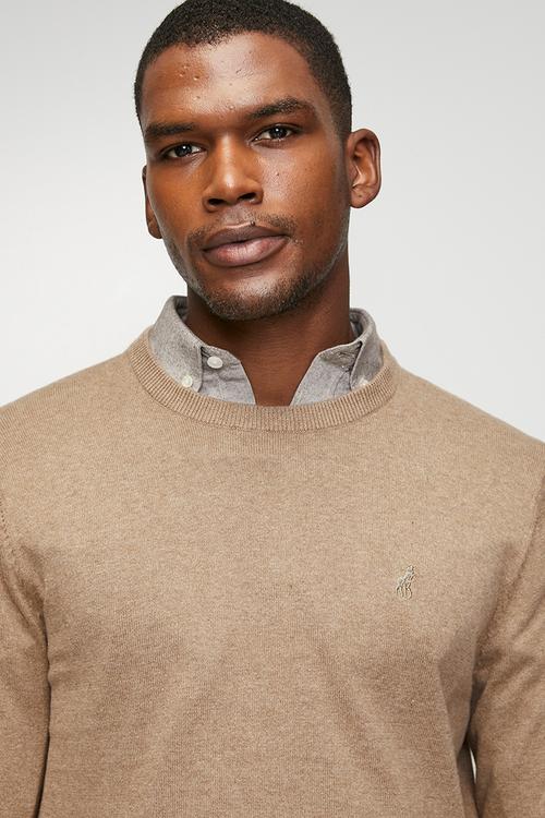 Luke Essential Cotton Crew Long Sleeve Knitwear  - Brown