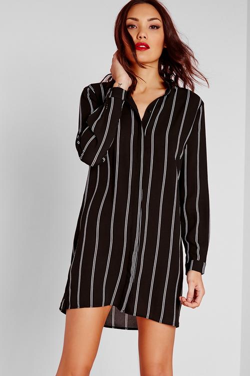 Collarless stripe shirt dress 