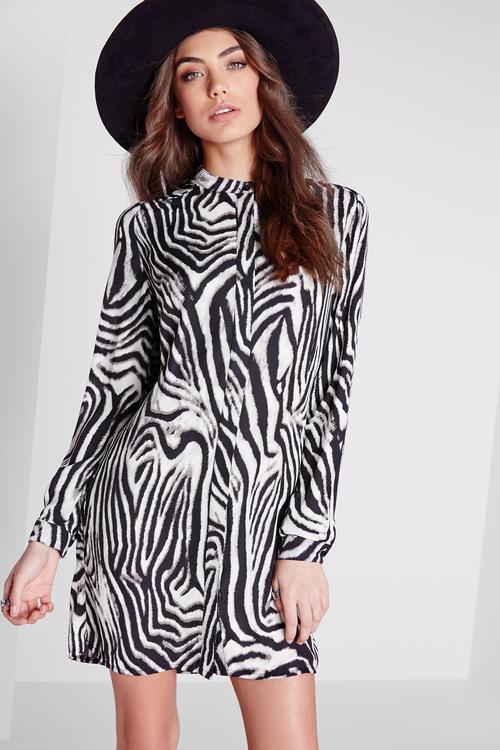 Collarless shirt dress