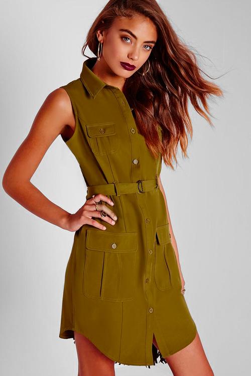 Sleeveless Belted Shirt Dress