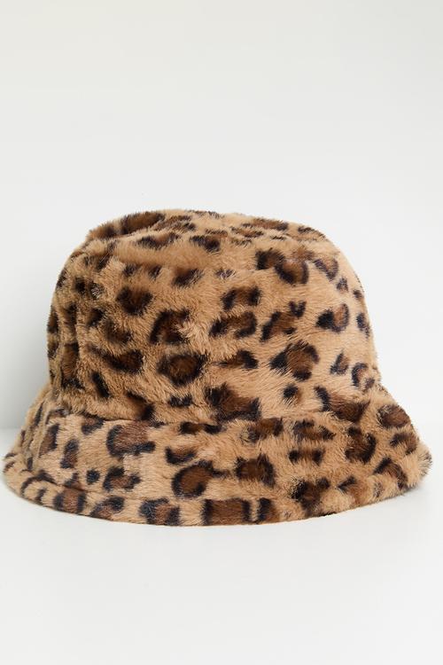 Briar Leopard Print Fluffy Bucket Hat - Brown