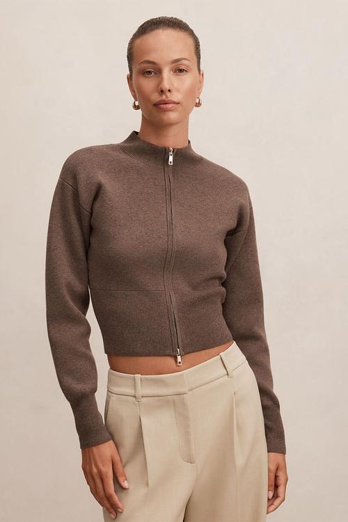 Hanna zip knit jacket in hazelnut
