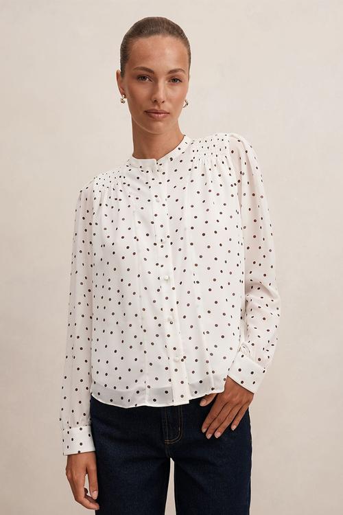 Rory sheering blouse in cream bower spot