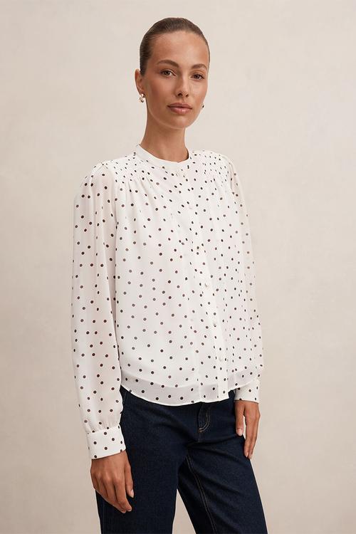 Rory sheering blouse in cream bower spot