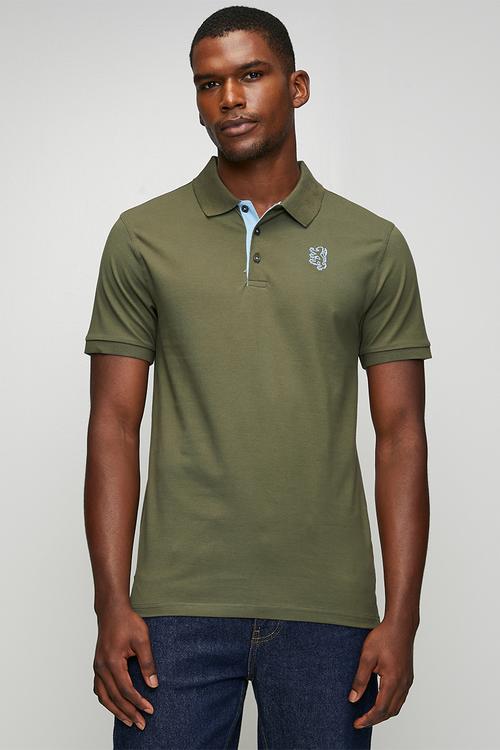 Aiden Slim Fit Pique Golfer - Olive