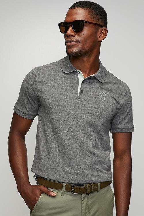 Aiden Slim Fit Pique Golfer - Charcoal