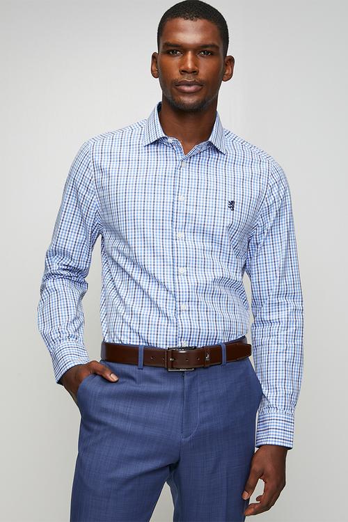 James Check Long Tailored Shirt - Blue