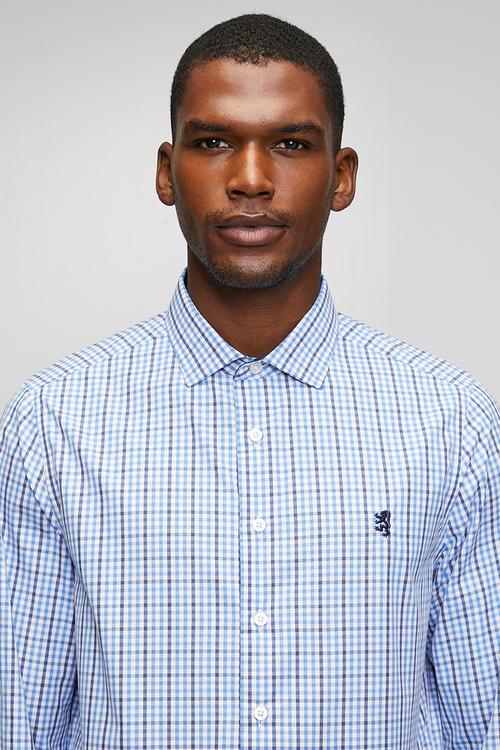 James Check Long Tailored Shirt - Blue