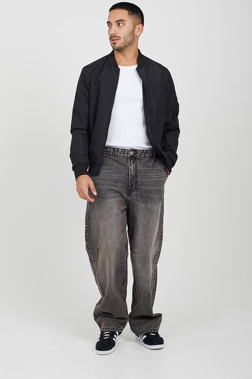 50D Bomber Jacket With Ribbed Hem - Black